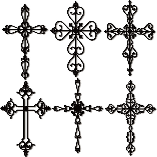 6 Pcs Wooden Wall Crosses Decor Religious Antique Wall Hanging Cross