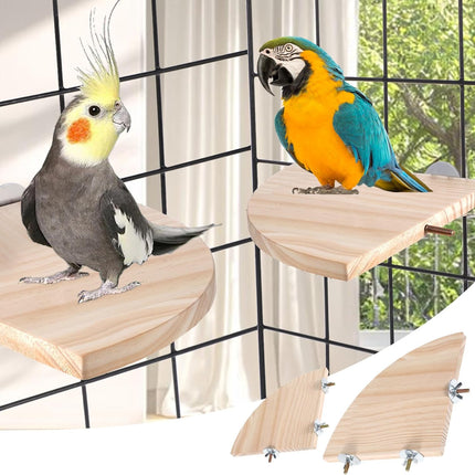 Bird Perch Platform Stand 2PCS Flat Wood Bird Platform Birds Perch Flat Stand Solid Wood Parrot Perches Platforms Natural Wooden Small Animals Cage Perches for Cages Parakeet, 6.7 Inches +5.1 Inches