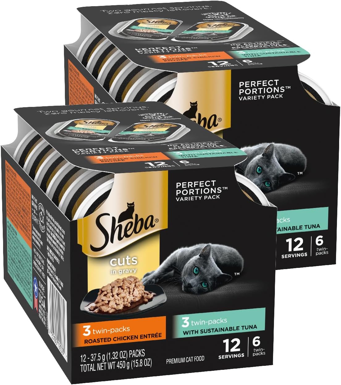 Wet Cat Food Cuts in Gravy, Cat Food Wet Recipe, with Sustainable Tuna, Roasted Chicken Entree, 2.6 oz. Twin-Pack Trays