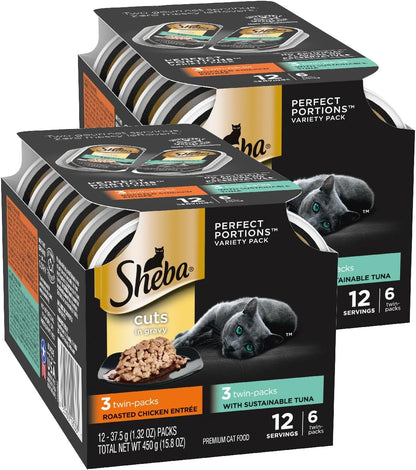 Wet Cat Food Cuts in Gravy, Cat Food Wet Recipe, with Sustainable Tuna, Roasted Chicken Entree, 2.6 oz. Twin-Pack Trays