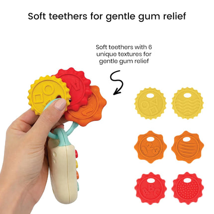 Lulyboo My First Teething Car Keys: BPA-Free Silicone teether with Soft Textures, Gentle Gum Relief, Light-up Button and car Sounds. Easy-Grasp Key fob and Lightweight Rings for Developmental Play