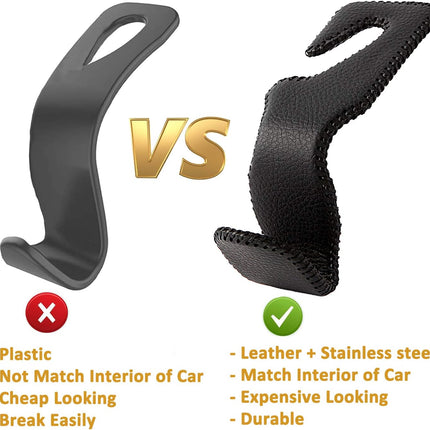 AMVOYOA Headrest Hooks for Purses and Bags, Car Back Seat Headrest Hanger Vehicle Beige Leather Storage Hook, Pack of 2