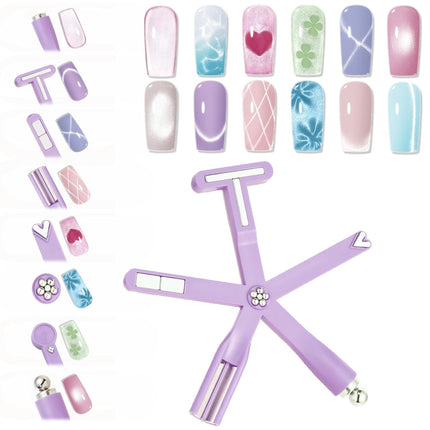 Modelones Cat Eye Gel Nail Polish Magnet, 8-in-1 Cat Eye Magnet Tool for Gel Nails Strong Magnetic Nail Art Wand with Steel Ball, Glass Bead& French Tip&Clover Cateye Multi-Effect Magnets DIY Salon