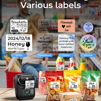 Phomemo M110 Label Makers - Barcode Label Printer Bluetooth Label Maker Portable Thermal Printer for Small Business, Address, Barcode, Logo, Clothing, Mailing, Sticker Printers for Phone & PC, Black