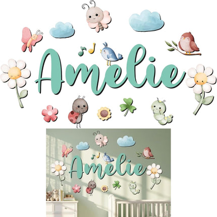 Custom Nursery Name Sign with Themed Decor Kit | Personalized Wooden Wall Art for Baby, Kids Room | Space, Jungle, Circus, Under The Sea, Woodland, Rainbow (20", Fairy Garden)
