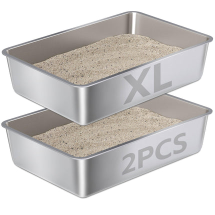 Stainless Steel Litter Box Kitten,Metal Cat Litter Box Low Entry,4" H