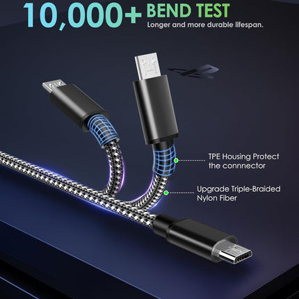 6amLifestyle PS4 Charger Cable for Controller, 2 Pack 10ft Micro USB Nylon Braided Cord, Micro USB Wire for PlayStation 4, Cables Slim/Pro, Xbox One S/X Controller, Android Phones, 2 Pack Black