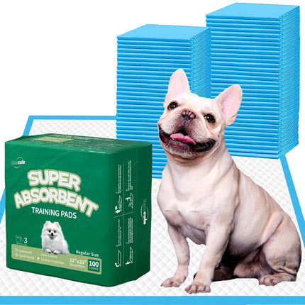 Tapetes para cachorros 22"x23" 100 unidades | Tapetes de entrenamiento para perros a prueba de fugas de 6 capas y súper absorbentes | Tapetes desechables para baño de cachorros, perros, gatos y conejos | Azul y blanco