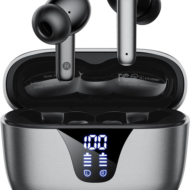 Wireless Earbuds Bluetooth Headphones, 50H Playtime Ear Buds with Mic, LED Digital Display Charging Case, IPX7