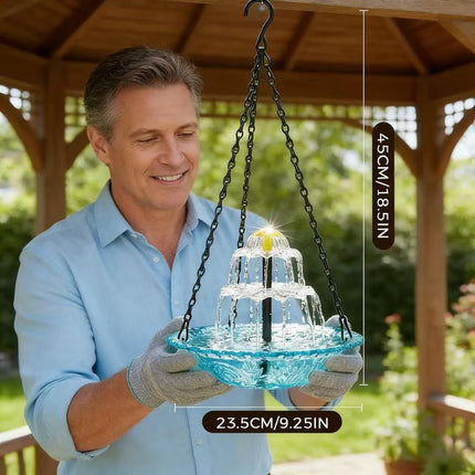 Solar Cascade Hanging Bird Bath Fountain with Solar Pump, Weatherproof & Easy to Maintain Outdoor Garden Decor, Large Capacity Hummingbird Bath Water Feature for Patio & Yard (Pink & Blue) (Blue)
