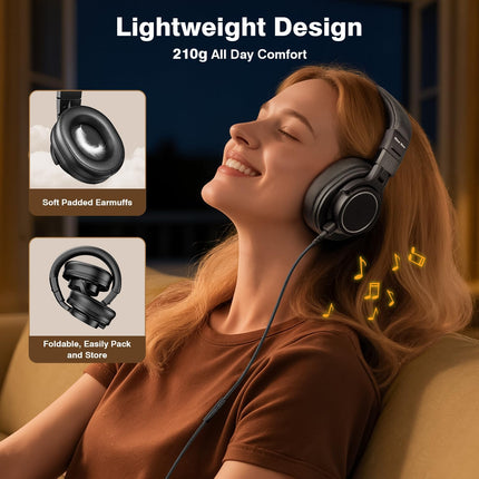 New Bee Studio Headphones, Wired Headphones with 50mm Drivers, Professional DJ Headphones for Recording Mixing Podcast Guitar Piano, 210g Ultra-Lightweight Design, 3.5/6.35mm Jack