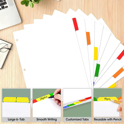 SourcetoHome 120 Pcs Binder Dividers with Multicolor Tabs, 1/6 Cut Tabs, Dividers for 3 Ring Binder, Blank Write On Binder Dividers in 6 Tab Sets, Letter Size, 120 Dividers, 20 Sets - General - detail view 3