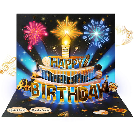 Pop Up Birthday Card with Music, Light, Firework For Men Women