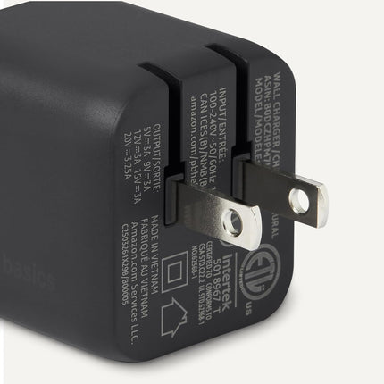 Amazon Basics 65W Fast Charging USB-C GaN Wall Charger, 1-Port PD 3.1, Compact with Foldable Plug for Laptops, Tablets, Phones, Black