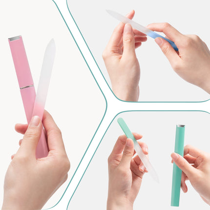 Set de 3 limas de uñas de vidrio con estuche para uñas naturales