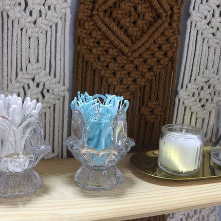 Toothpick Holder, Decorative Crystal Glass Toothpick Dispenser with 450 Bamboo Toothpicks