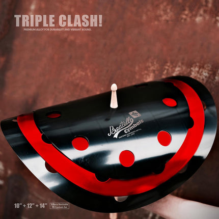 3-Piece Clap Stack Cymbals Set - 14" & 16" & 18" Effect Cymbals for Drum Set, Unique Layered Trash Sound with Bright Attack, Durable Metal Alloy, Available in Black-Red/Black-Gray (Black_Red)