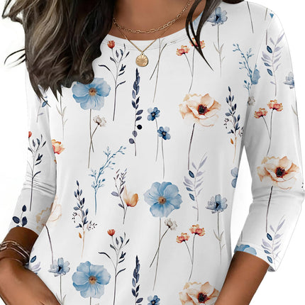 Women's Casual 3/4 Sleeve T-Shirts Round Neck Tunic Tops Work Blouse