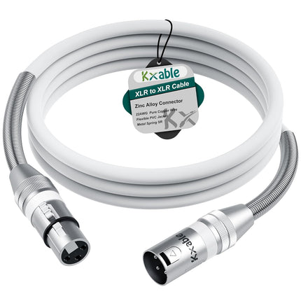 Kxable XLR Microphone Cable 6 FT, XLR Male to Female Balanced Mic Cable, 3-Pin Shielded Speaker Cord, Zinc Alloy Connectors, 22AWG Pure Copper, Metal Spring SR, Recording Studio, Podcast, White