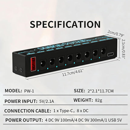 Guitar Pedal 8 Isolated DC Outputs, Low Noise, Metal Shell, Synchronous Output for Electric Guitar Effects Pedals