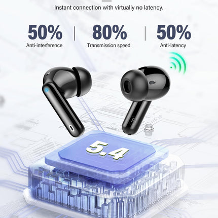 Wireless Earbuds, Bluetooth 5.4 Headphones Bass Stereo, Ear Buds with Noise Cancelling Mic, LED Display in Ear Earphones Clear Calls, IP7 Waterproof Bluetooth Earbuds for Phones/Sports/Laptop, Black