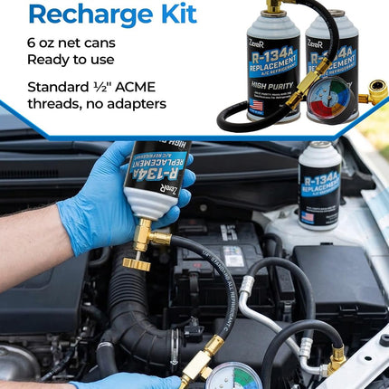 ZeroR® High-Purity R134a Replacement Refrigerant – Eco-Friendly 100% Natural Hydrocarbon A/C Recharge Gas – Compatible with R134a Systems – 1 Can (6 oz Each)