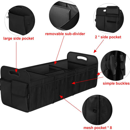 Femuar Large Capacity Trunk Organizer, Waterproof Car Accessory, Non-Slip, Foldable, Suitable for All Vehicles, Black