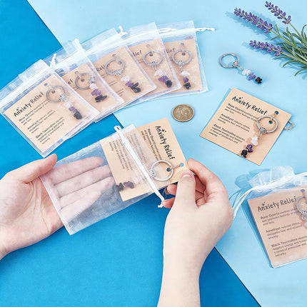 12pcs Natural Crystal Keychain Novelty Inspirational Keychains Crystal Bag Charms New Beginnings Gifts for Women