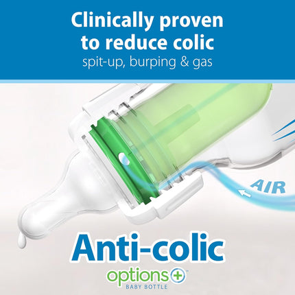 Dr. Brown's Natural Flow Anti-Colic Options+ Narrow Baby Bottle, 2 oz/60 mL, with Preemie Flow Nipple, 0m+, 4 Pack