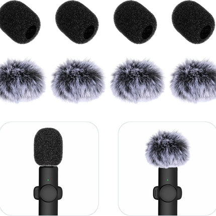 Microphone Cover, 8 PCS Mini Wireless Furry Mic Windscreen & Foam Cover Set Windproof Microphone Windscreen Wind Muff Foam Mic Covers for Lavalier Microphones, to Reduce Plosive Highlight the Vocals
