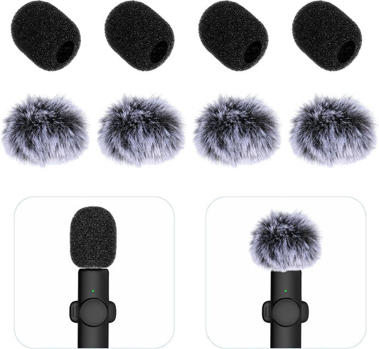 Microphone Cover, 8 PCS Mini Wireless Furry Mic Windscreen & Foam Cover Set Windproof Microphone Windscreen Wind Muff
