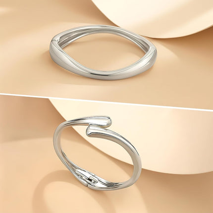 PEALICIOUS 2Pcs Chunky Bracelet for Women, Girls Gold Bangle Bracelet 7in Minimalist Silver Chunky Bangles Prom Gifts, Trendy Gold Arm Cuff Upper Arm Band, Stack Bead Prom Accessories Summer Jewelry