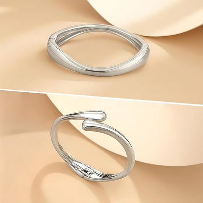 2Pcs Chunky Bracelet for Women, Girls Gold Bangle Bracelet 7in Minimalist Silver Chunky Bangles Prom - photo 4