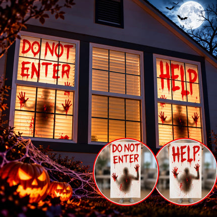 2PCS Halloween Giant Bloody Window Posters Windows Clings Party Decoration Haunted House Door Cover Creepy School Dormitory Window 60" x 60"