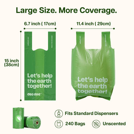 Dog Poop Bags with Handles, Large Size, 240 Bags, Unscented