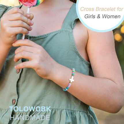 Easter Gifts for Kids, Teens, Girls Christian Gifts for Women Cute Cross Bracelet, Easter Basket Stuffers for Teens, Toddler Religious Bracelets Catholic Baptism Communion Birthday Gift Ideas