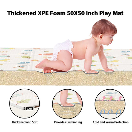 Baby Play Mat, 50 x 50 Inch Play Mat for Use Baby Playpen, Foldable Baby Foam Playmat for Floor, Portable Waterproof Activity PlayMats for Babies, Infants and Toddlers