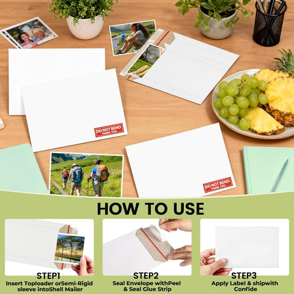 20 Pack Rigid Mailers 6x8 Inch Self Seal Document Mailers, Protective Flat Cardboard Sturdy White Photography Envelopes for Photos, Document, CD, Coins, Stamps