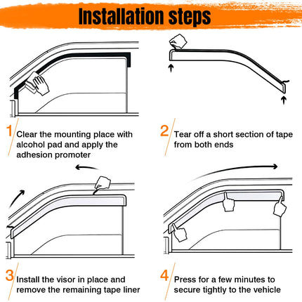 Tape On Window Visor Deflectors Compatible with 1988-1998 Chevy C & K Reg Cab Pickup, Acrylic Slim Style Smoke Tinted Window Rain Guards, Sun Wind Side Vent Visor Set, 2 Piece