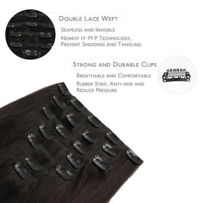 Clip in Hair Extensions Real Human Hair, 18 Inch 120g 7pcs Human Hair Extensions Clip Ins, Dark Brown - photo 3