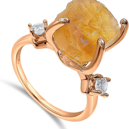Raw Crystal Ring Birthstone Rose Gold and Quartz Solitaire Jewelry gift for her Christmas Mothers Day Birthday Valentine Statement Ring Gift Uniquelan Jewelry