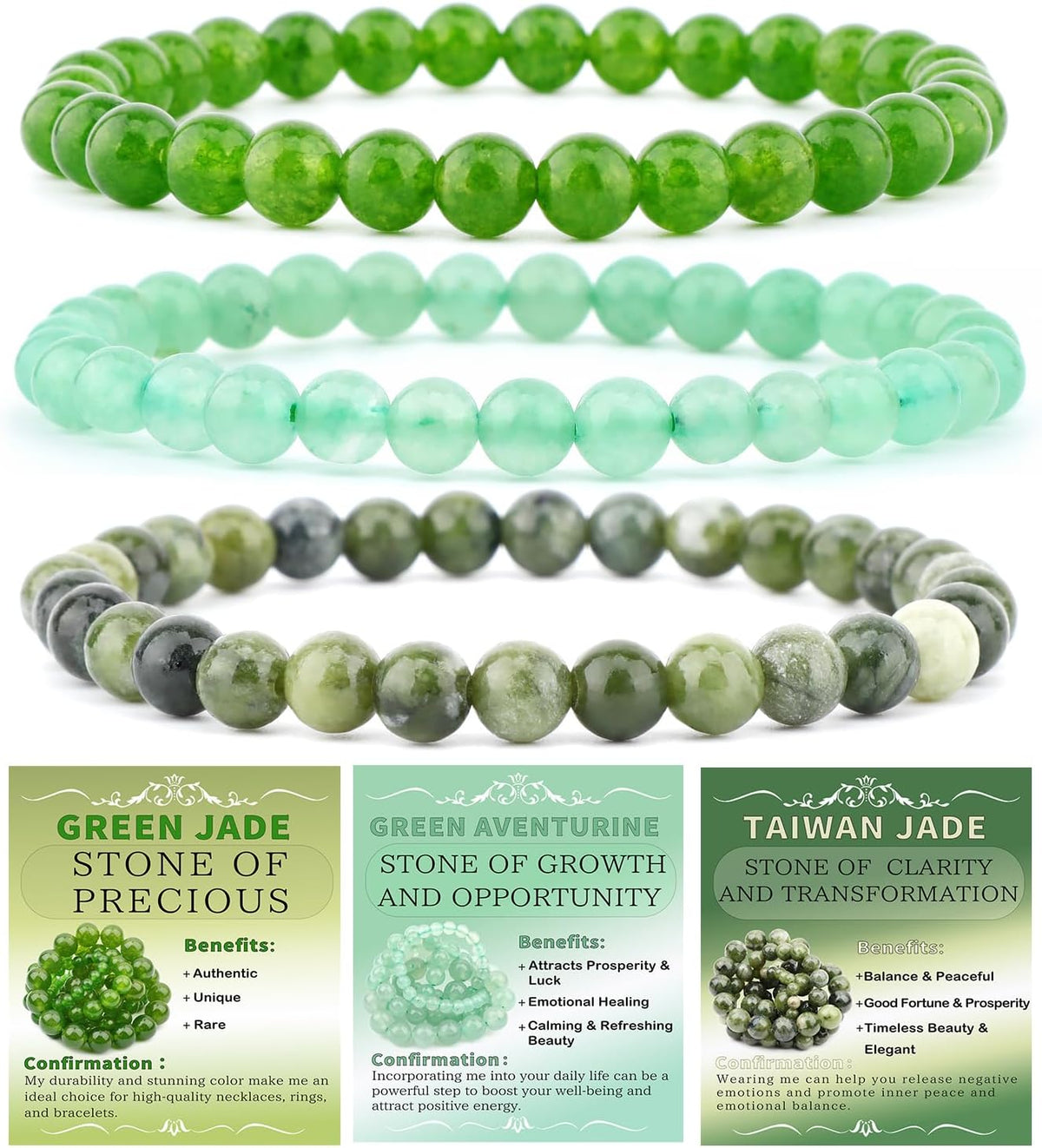 3-Piece 6mm Natural Crystal Gemstone Stretch Bracelets