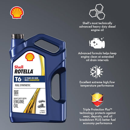 Shell Rotella T6 Full Synthetic 5W-40 Diesel Engine Oil, 1 Gallon (3 Pack)