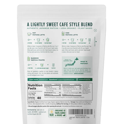 Jade Leaf Matcha Organic Matcha Latte Mix - Lightly Sweet Japanese Matcha Green Tea Powder with Organic Cane Sugar for Café Style Blend, 5.3 Ounce / 150g (Pack of 1)