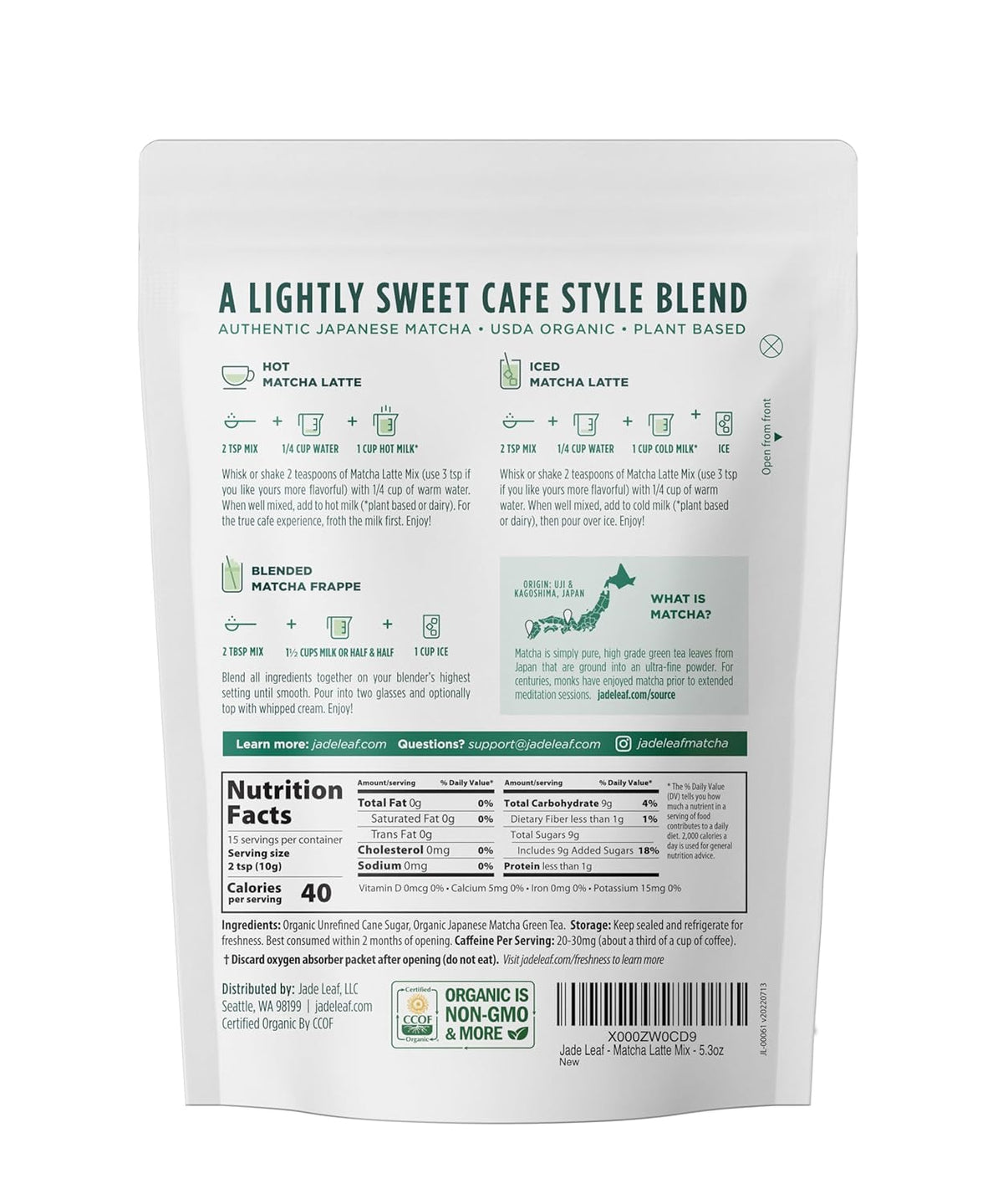 Organic Matcha Latte Mix, Lightly Sweet Japanese Matcha Powder with Organic Cane Sugar, 5.3 oz - photo 3