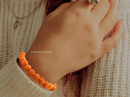Orange Lava 8mm Gemstone Crystal Stretch Bracelet - photo 5