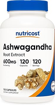 Nutricost Ashwagandha 600mg Veggie Capsules 120 Count Non-GMO Supplement Bottle