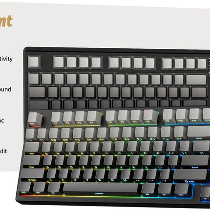 Kisnt KN85 Wireless Mechanical Gaming Keyboard, 75% Layout with RGB Backlit, Custom Hot Swappable, Creamy Sound, Bluetooth/2.4GHz/USB-C Compatible with Windows/Mac/PC(Gradient Gray, Side Printed)