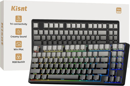 Wireless Mechanical Gaming Keyboard, 75% Layout with RGB Backlit, Custom Hot Swappable, Creamy Sound