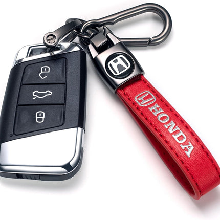 Leather Car Keychain Key Ring for Men and Woean, Key Fob Car Accessories Family Present(red)
